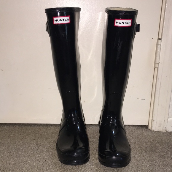Hunter Original Black Glass Tall Rain Boots 5 M - Picture 1 of 8
